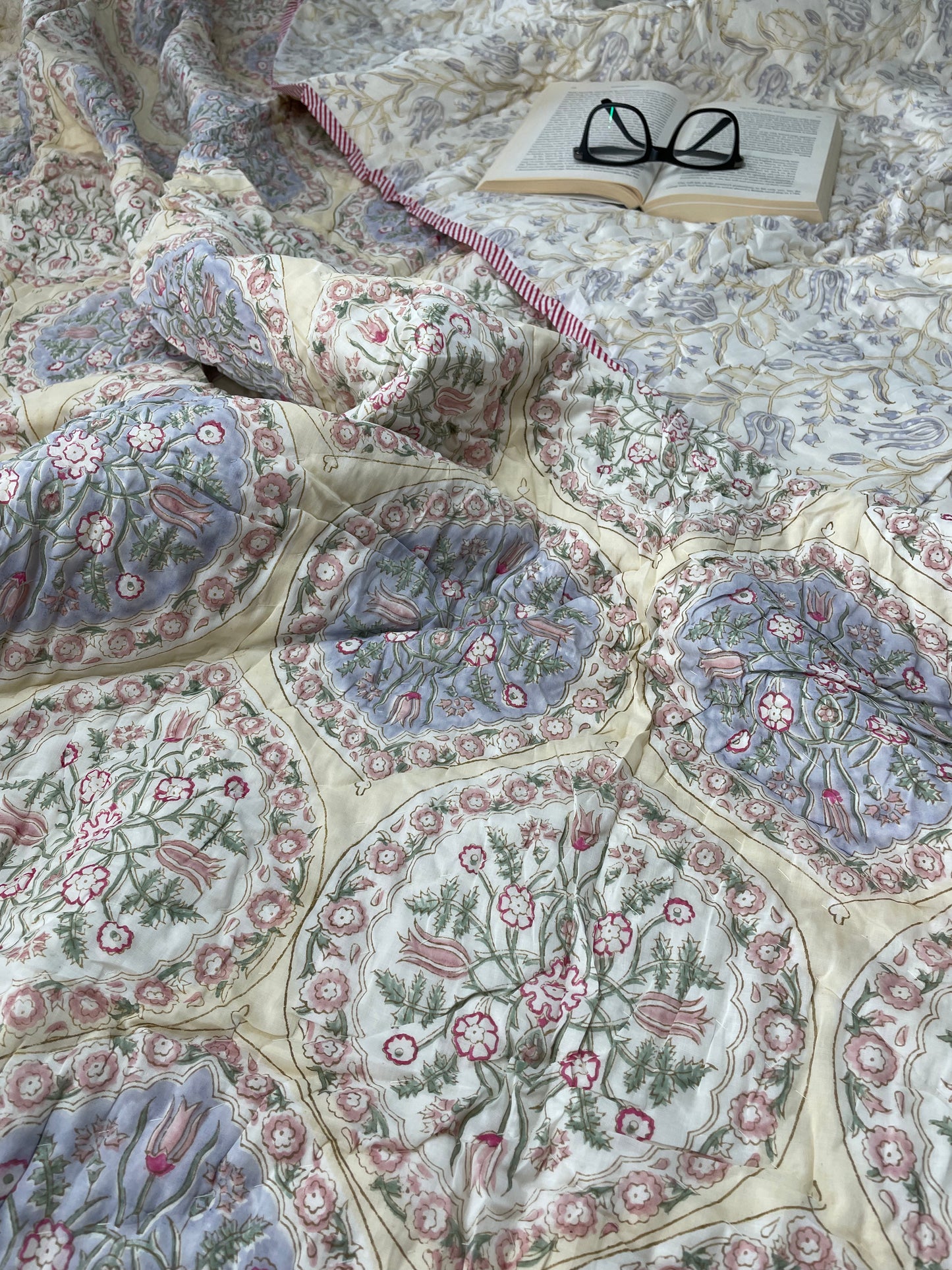 Eternal Patterns Handblocked and Hand Stitched Reversible Mulmul Cotton Quilt