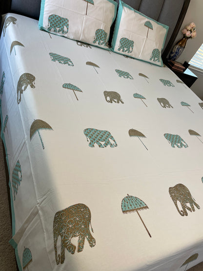 Elephant Canopy Handblock Printed Cotton Bedsheet