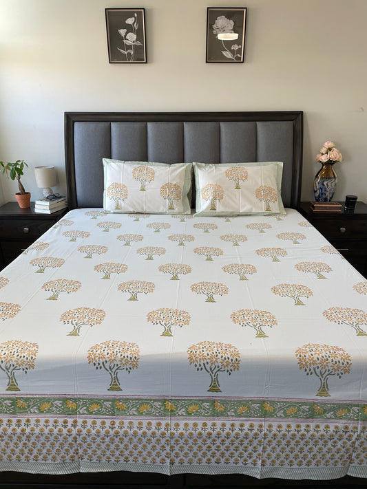 Mango Dreams Handblock Printed Cotton Bedsheet