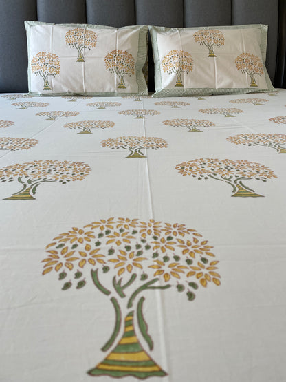 Mango Dreams Handblock Printed Cotton Bedsheet