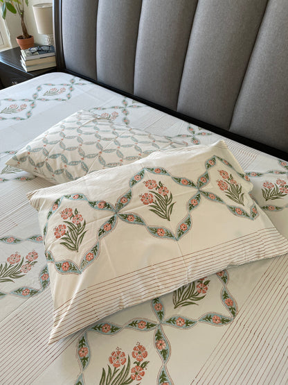 Floral Cascade Handblock Printed Cotton Bedsheet