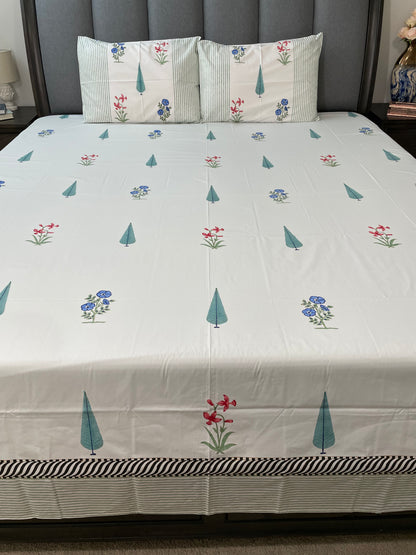 Serene Sanctuary Handblock Printed Cotton Bedsheet