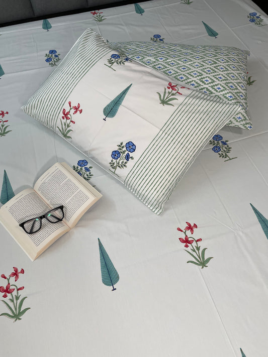 Serene Sanctuary Handblock Printed Cotton Bedsheet