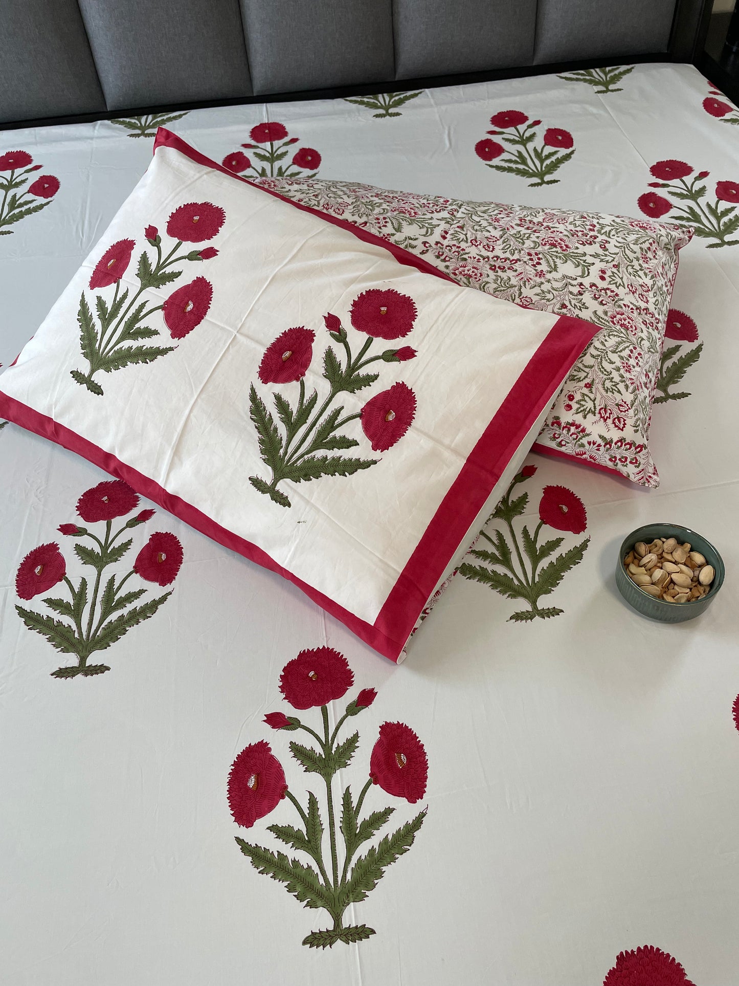 Red Poppy Handblock Printed Cotton Sheet