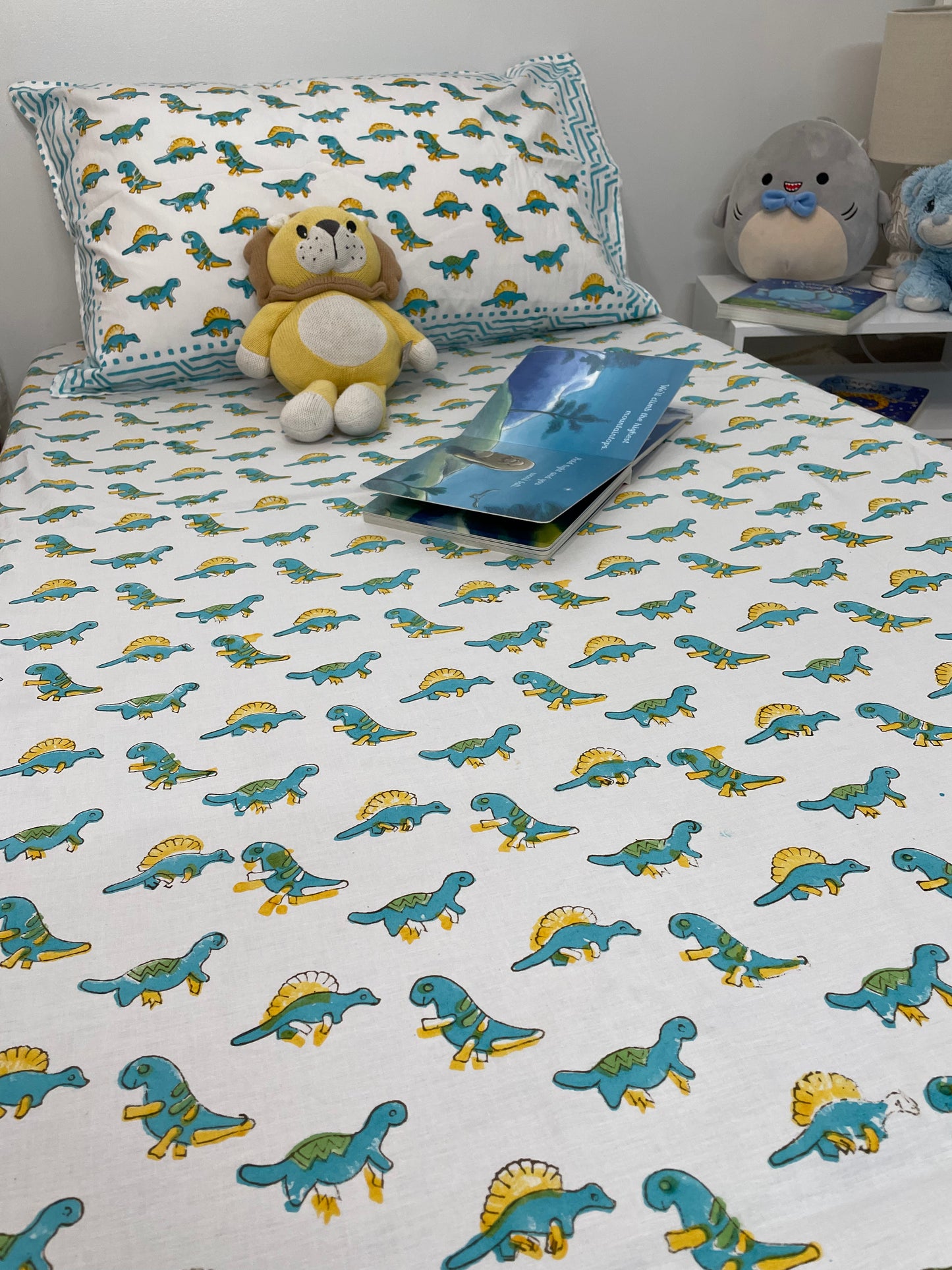 Dino Dreams Handblock Printed Bedsheet - TWIN