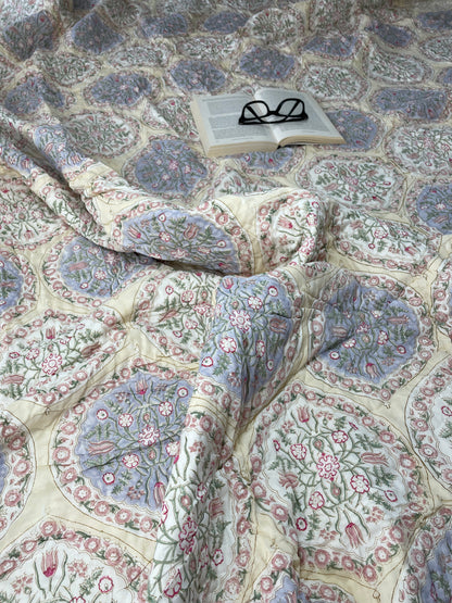 Eternal Patterns Handblocked and Hand Stitched Reversible Mulmul Cotton Quilt