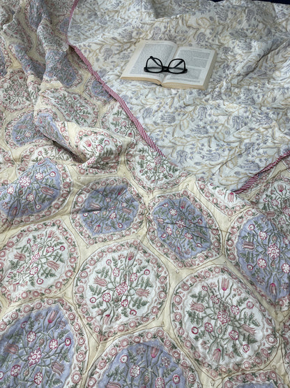 Eternal Patterns Handblocked and Hand Stitched Reversible Mulmul Cotton Quilt
